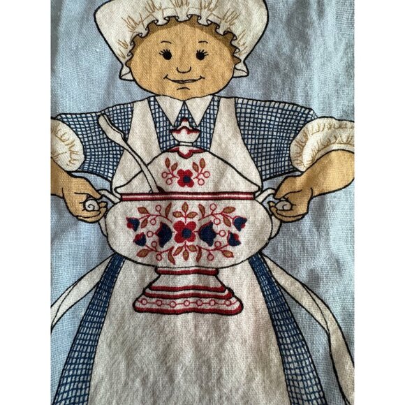 Vintage Linen Kitchen Towel With Folk Art Chef & Cats Design In Red/Blue/White - Picture 3 of 6